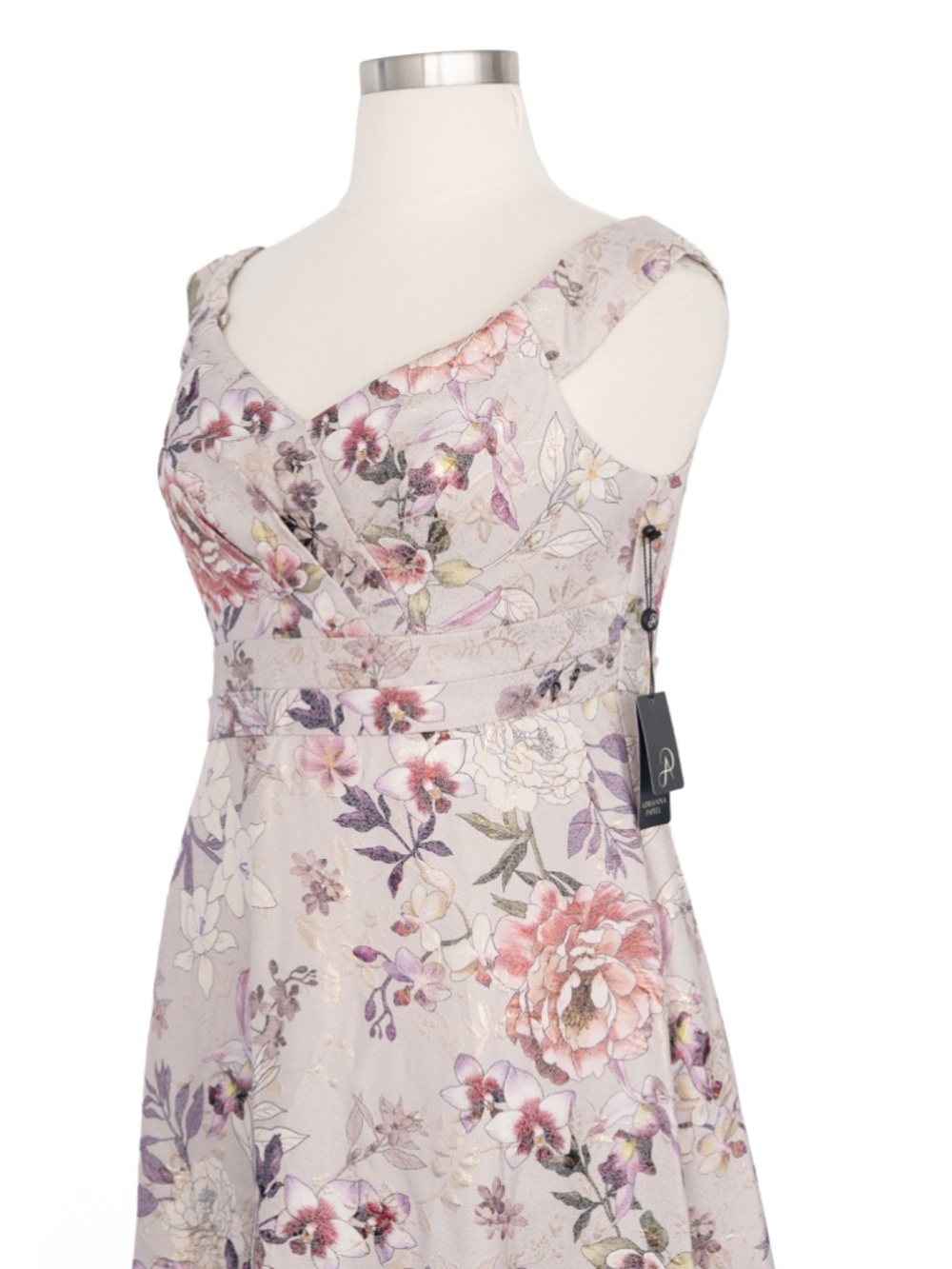 Adrianna Papell - Floral Metallic Jacquard Off Shoulder Ballgown - Picture 9 of 16